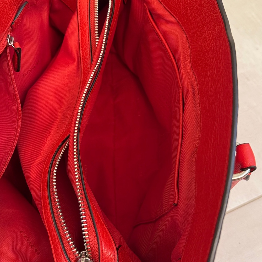 Coach Red Pebbled Leather Satchel with Adjustable Strap - Picture 8 of 16